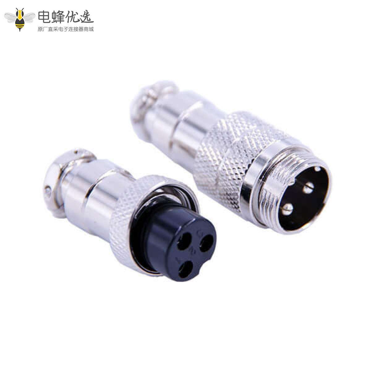 GX16 3芯对接航空插头直式公母头接线