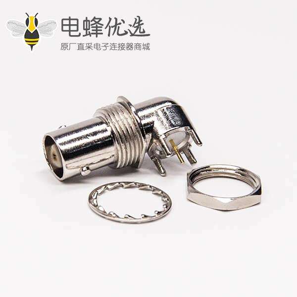 bnc插板接PCB板连接器弯式母头穿墙面板安装