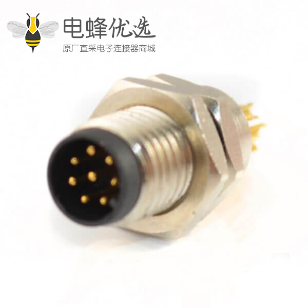 M8 航空插座A 型板端前锁焊线式连接器8芯母插座