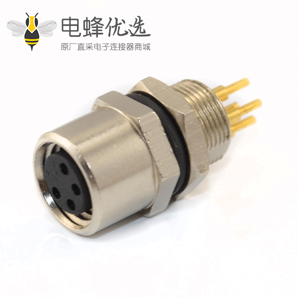 PCB板M8接头PCB连接器板端后锁A型4芯防水母插座航空连接器