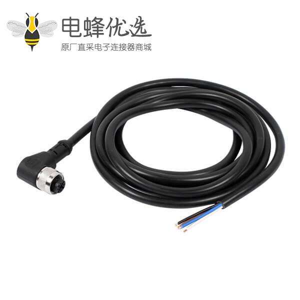 M12连接器 4pin公弯头A型编码预铸式带线型防水插头单边线AWG22 1M