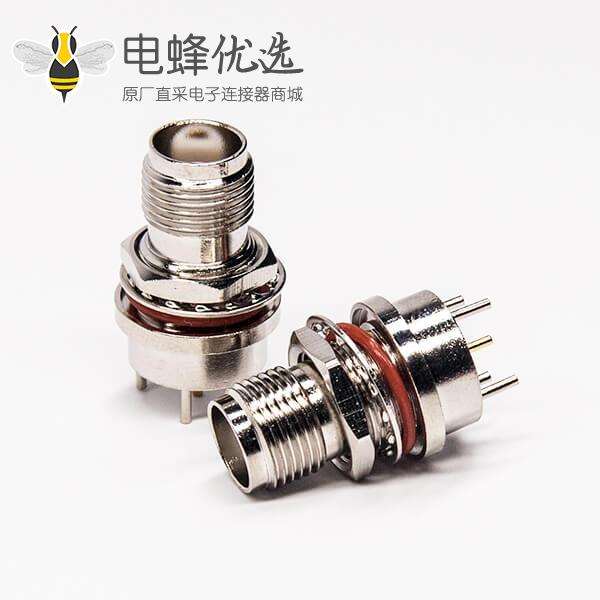tnc连接器母头前锁穿墙直式180度插PCB板带防水圈