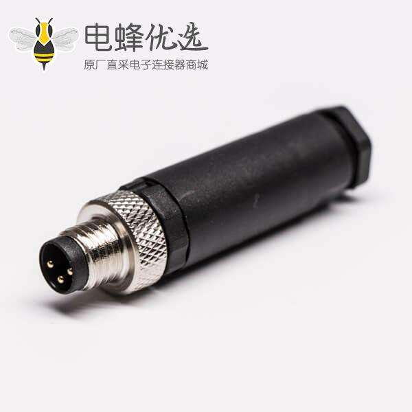 M8航空插头连接器圆形3芯A型组装式接线公插头工业连接器