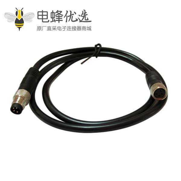 M8电缆插头注塑成型式A型4芯公插头转母插头接1米26AWG线