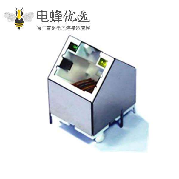 45度RJ45以太网母座8P8C带屏蔽带灯