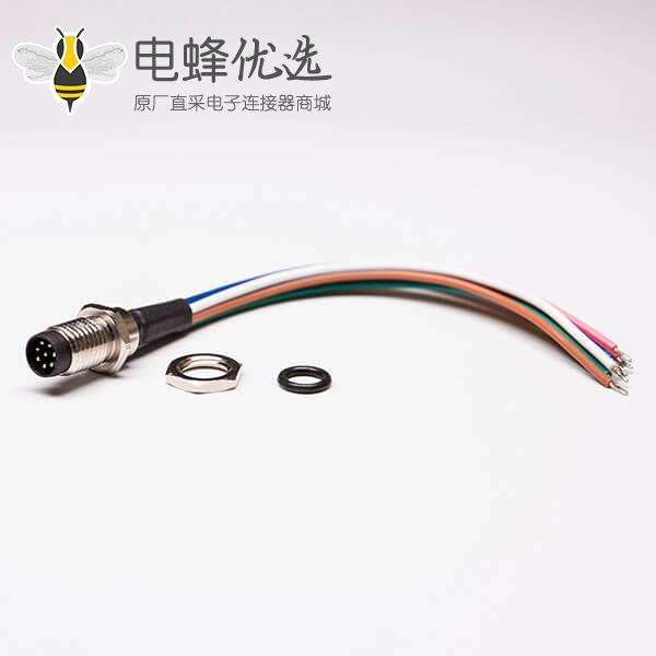 M8 8芯航空插座防水前锁8芯焊线式A型公航空插座接50CM 26AWG线