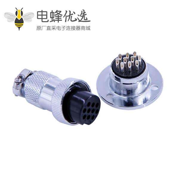 带螺纹法兰航空连接器GX20 10芯母头公座直式