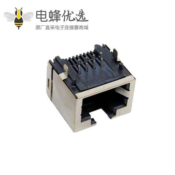 RJ45插座屏蔽90度2插板带柱/CU壳带屏蔽扁针8P迷你母座