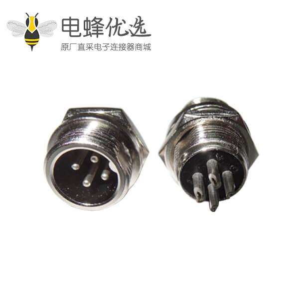 精加工镀金航空插头GX12-4芯公头插座板端安装连接器10个