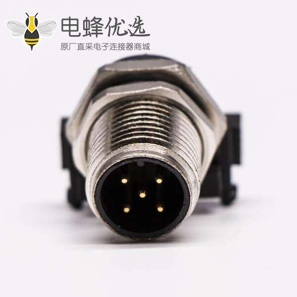 M12防水连接器5 pin A-型 板端公座子PCB插板式弯头传感连接器