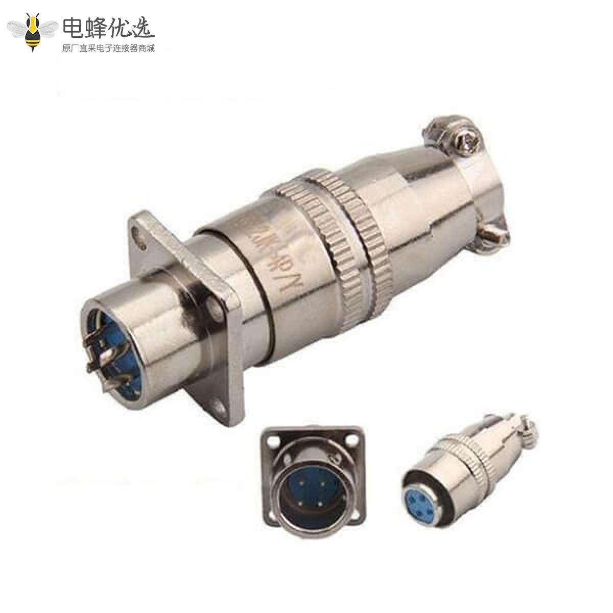 XS12 4芯母插头公法兰座子套装