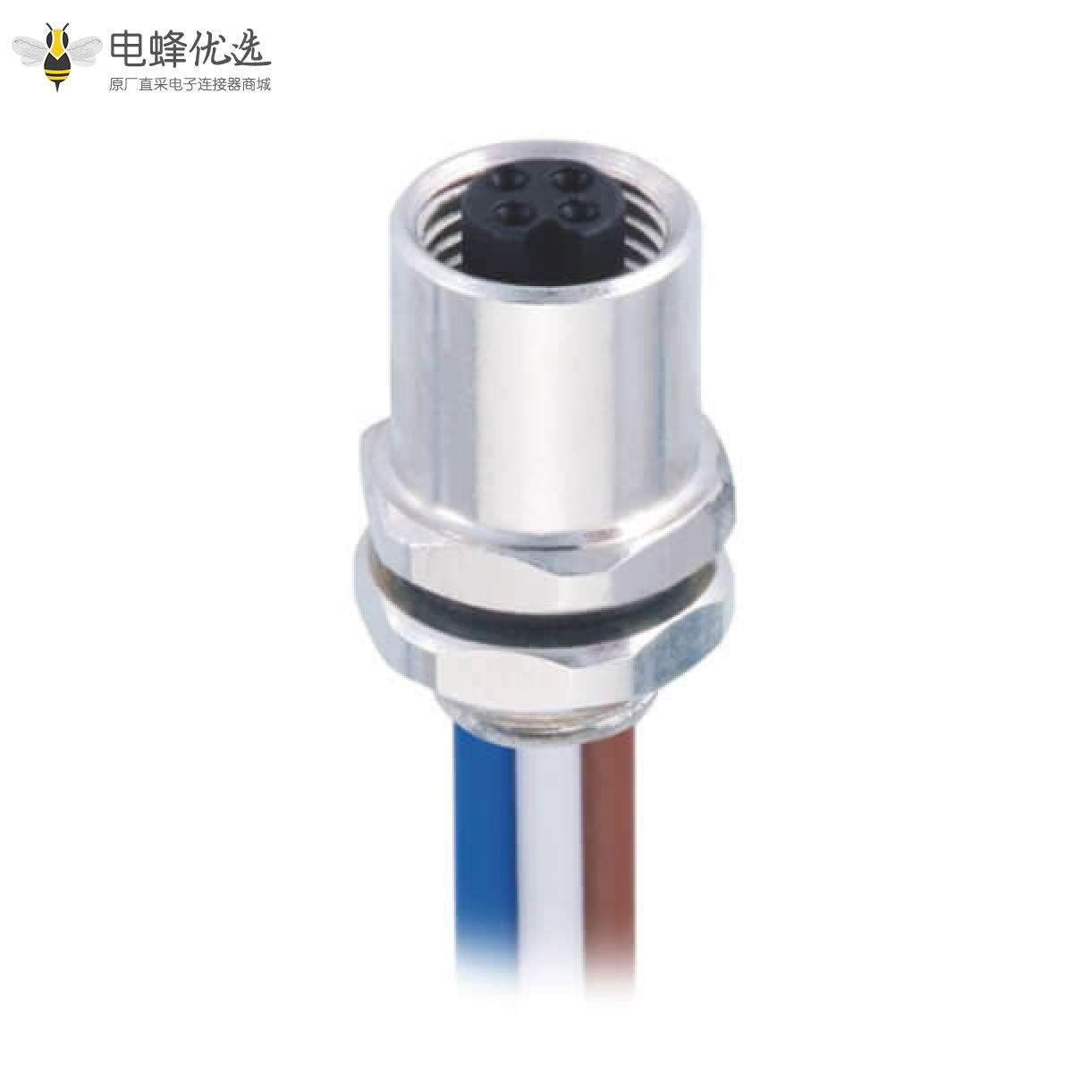 M5 4芯焊线连接器防水圆形传感器M5 4芯后锁接线20CM 26AWG线