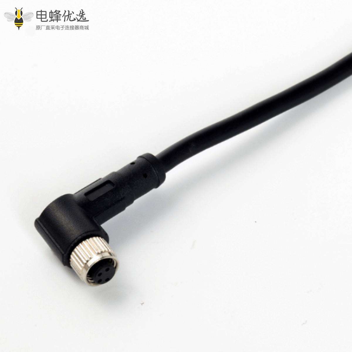 M5弯角插头注塑防水圆形连接器M5 4芯母插头接75CM美标26AWG线
