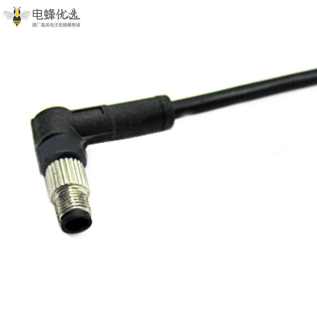 M5注塑公头连接器4芯弯头公插头螺纹款接1米美标26AWG线