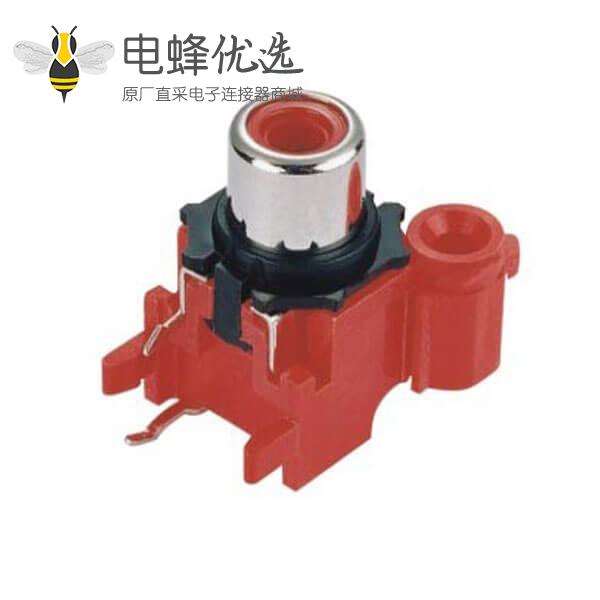 音频RCA接口母头弯式带红色塑胶90度插板