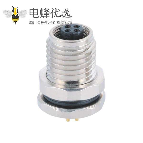 M5插座PCB插板式防水前锁4芯螺纹款母插座传感器