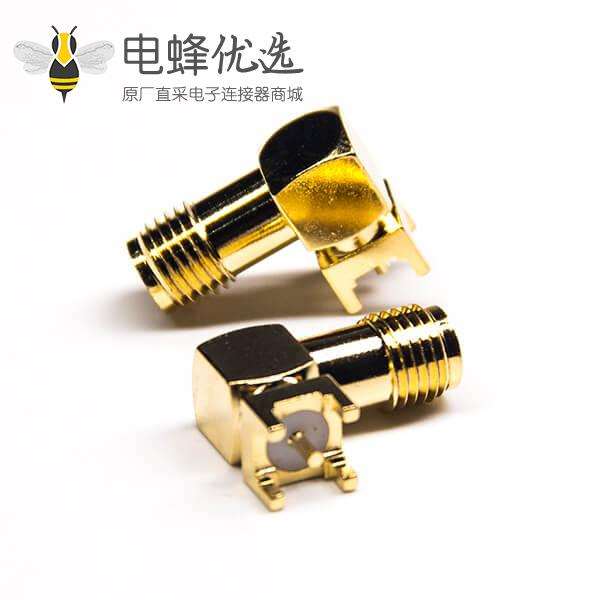 50欧姆弯式接头反极母头公针插PCB板镀金