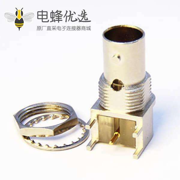 BNC座子PCB母头弯式连接器前锁穿墙插板3.3mm镀镍