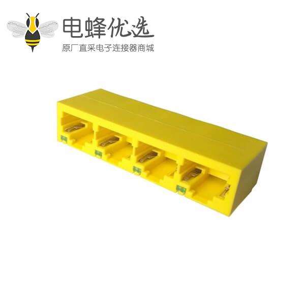 四口RJ45 90度8P8C圆针带LED灯连接器母座