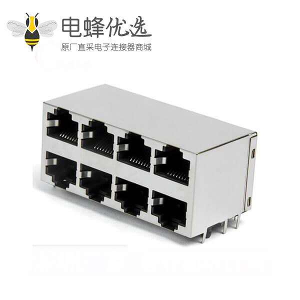 RJ45双排16口-2x4平弹90度无灯屏蔽网络插座国标耐高温连接器接口