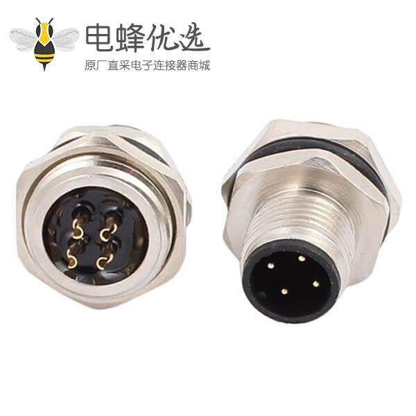 M12 8芯公头板端后锁板焊线插座防水连接器10PCS