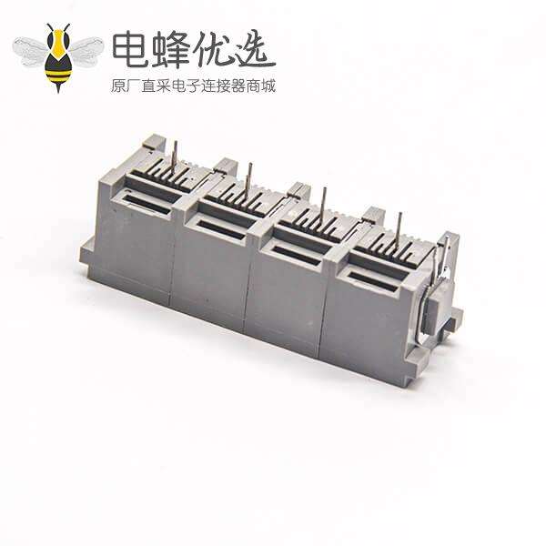 rj11模块插座单排4端口灰色塑胶外壳直插板