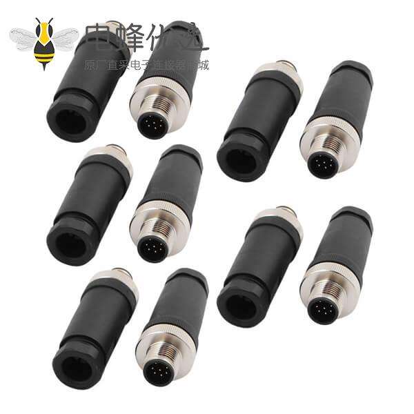 M12 8芯公头塑料装配式插头不带屏蔽 10PCS