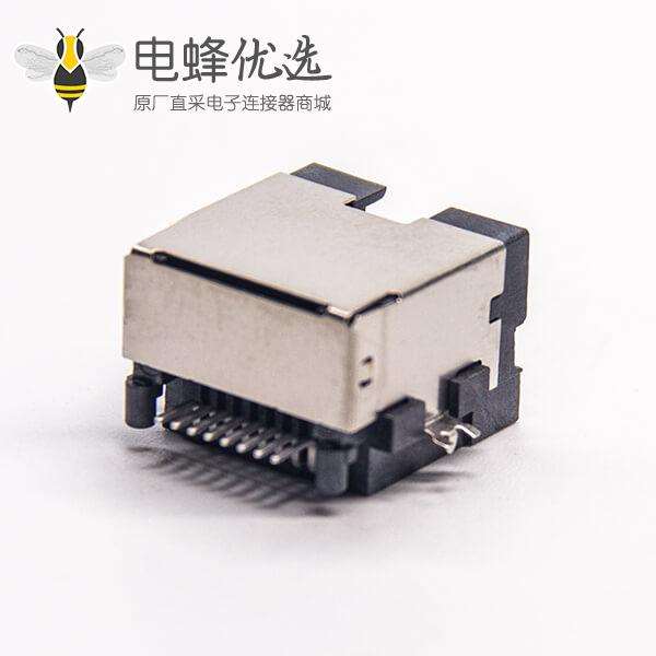 rj45母座单端口弯式8p8cSMT沉板贴板接PCB带屏蔽
