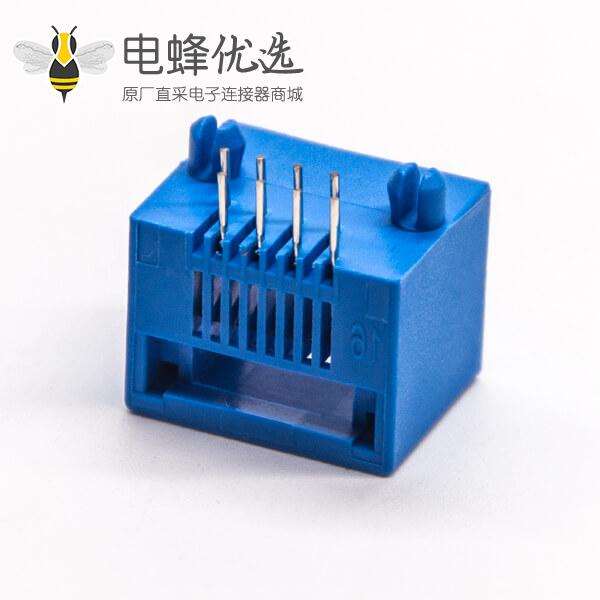 rj45座90度弯式网线座子蓝色全塑插PCB板8p8c