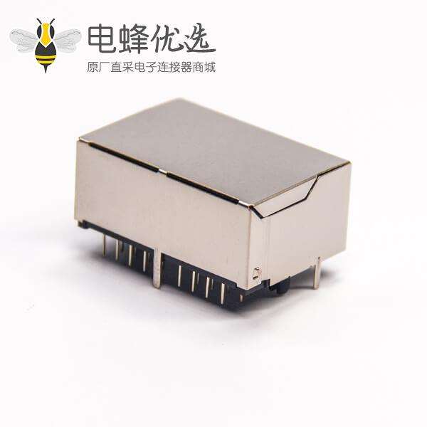 rj45网络双通弯式90度带屏蔽座子穿孔式接PCB板