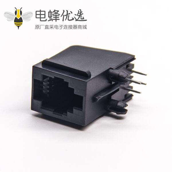 rj11全塑插座黑色非屏蔽式6p6c弯式穿孔接PCB板