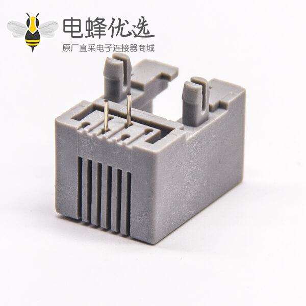 6p2c接口RJ11灰色塑胶外壳弯式接PCB板