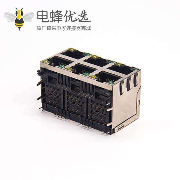 2x3 rj45连接器弯头带屏蔽全包式插板带弹片接PCB板