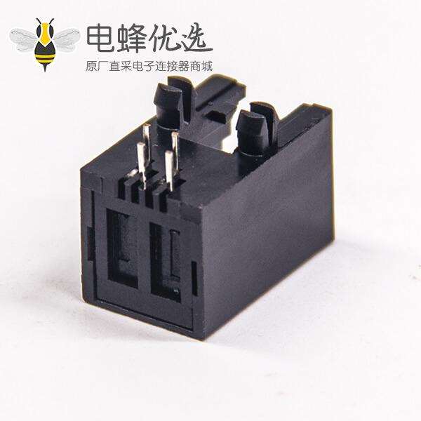 rj11 4p4c封装模块化网口连接器90度弯角全塑带定位柱穿孔式