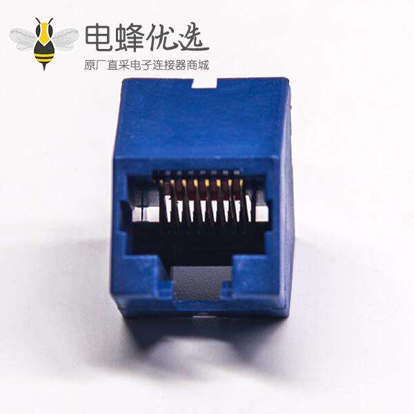 rj45插座PCB弯角45度全塑无灯不带滤波器8p8c蓝色塑胶