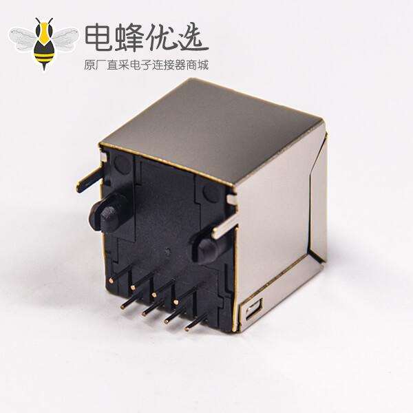 单口屏蔽八位模块式信息插座直式180度带定位柱全包插PCB板