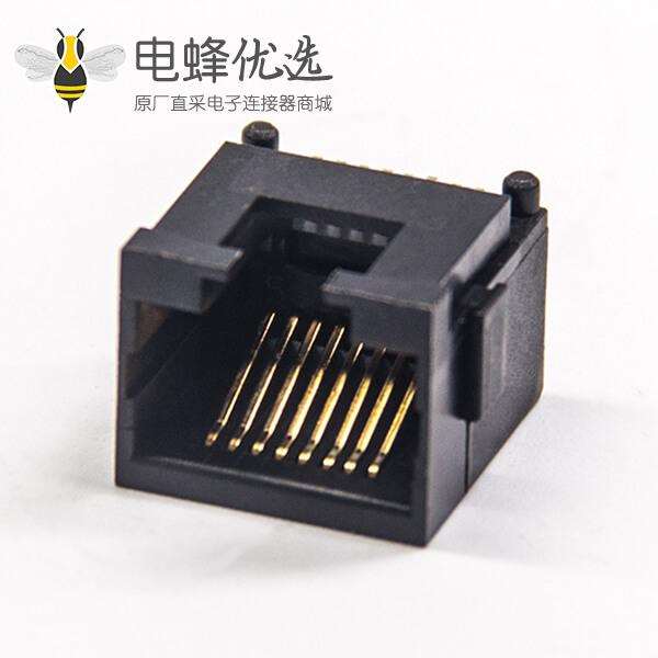 RJ45沉板式180&ordm;黑色塑料外壳不带灯不带弹片网络连接器
