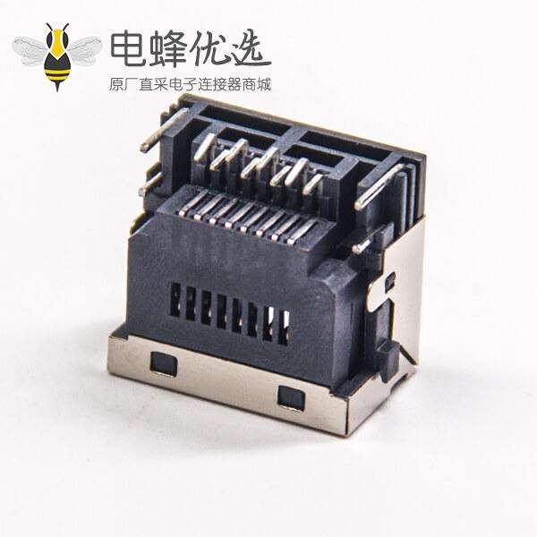 RJ45模块带灯左黄右绿插PCB板带屏蔽式网络连接器