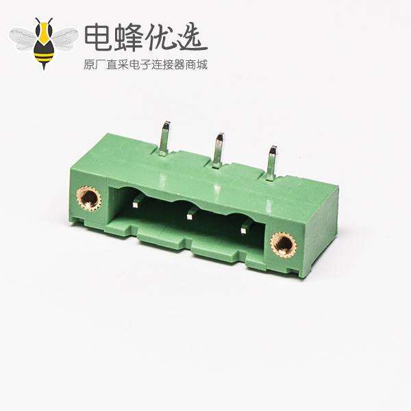 插拔式端子台3芯2孔法兰安装直式绿色端子座