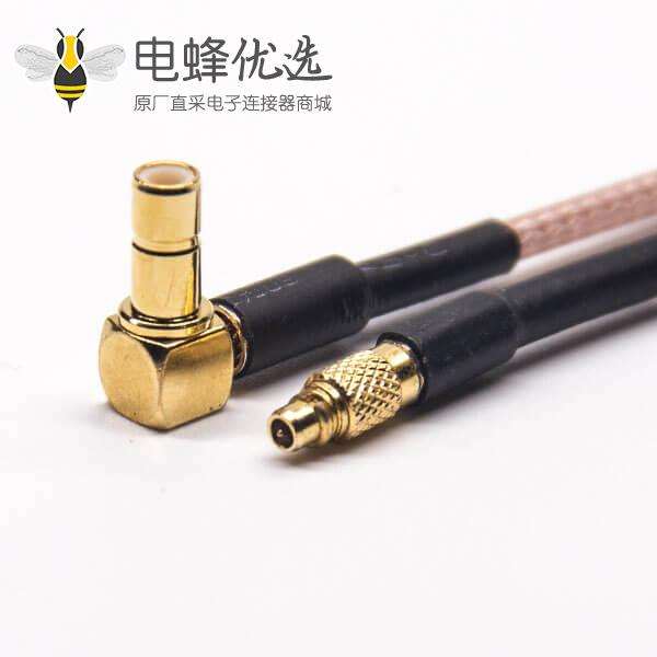 SMB连接母头弯式转MMCX公头直式RF线材接RG316