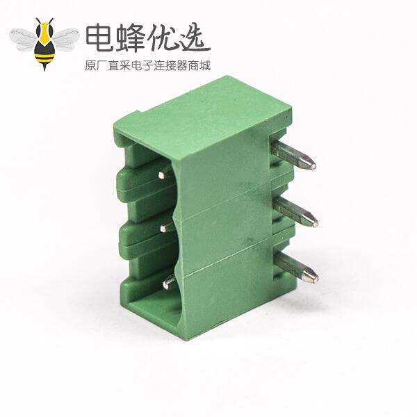 插拔式接线端子弯针3芯弯式两侧实心绿色端子穿孔式