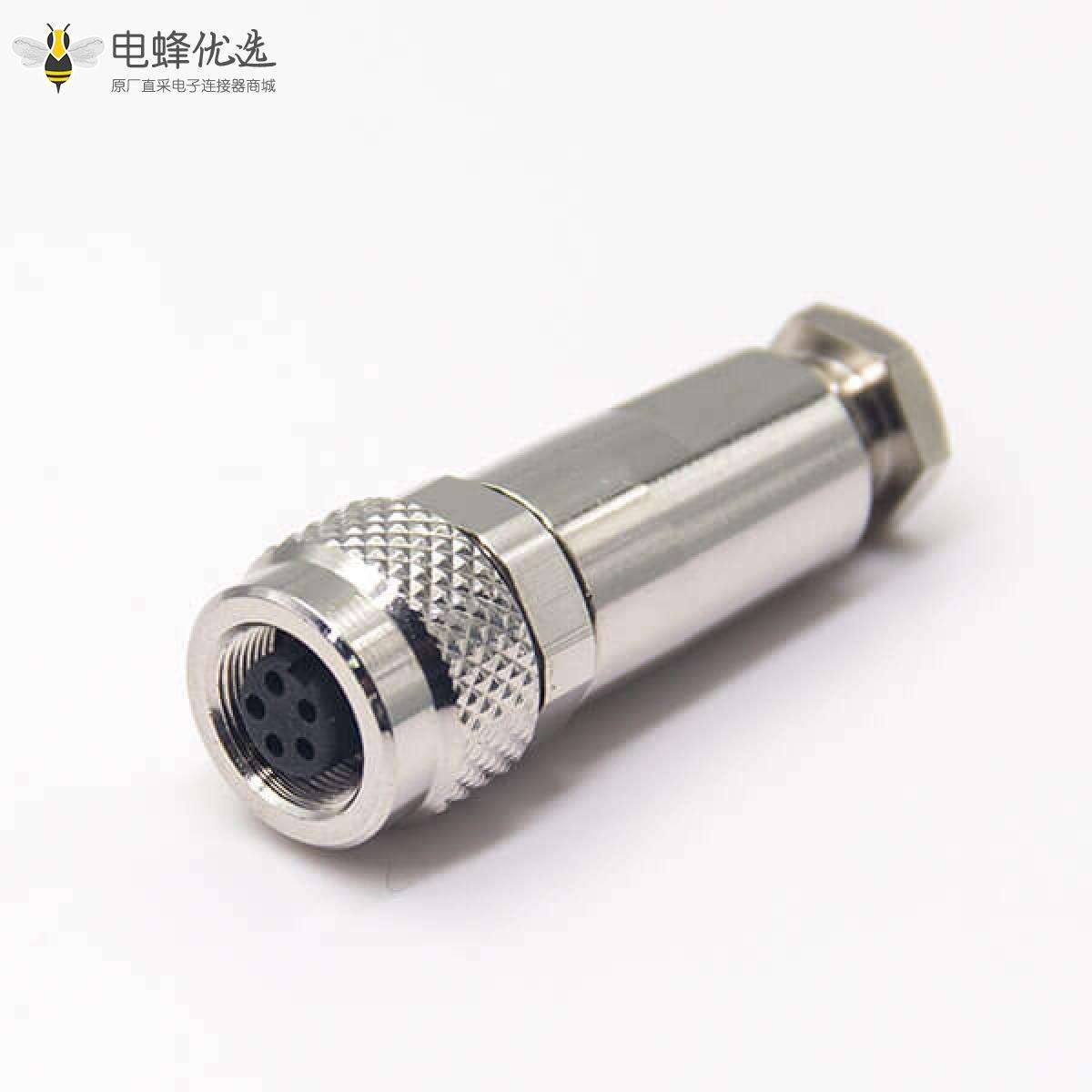 全金属防水连接器M9 5芯母头直式组装接头