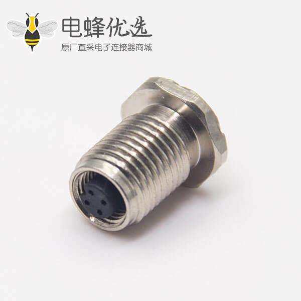M5防水接头航空插座母头直式防水带螺纹后锁板连接器