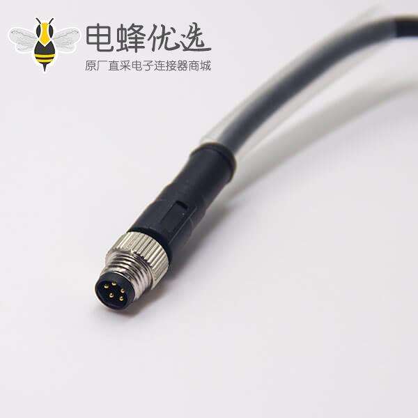 m8公头螺纹带线直式单边5芯插头线束