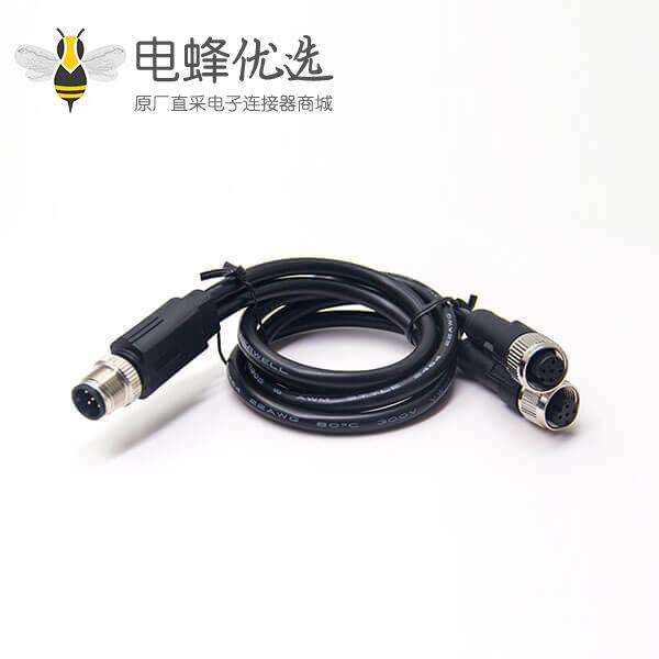 m12航空电缆插头5芯一公转两母成型式注塑线