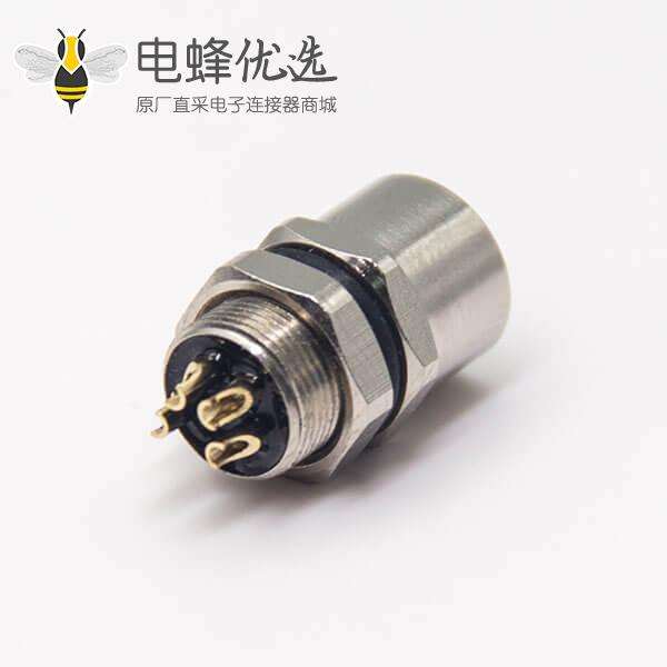 m8螺纹防水接头母头直式4孔航空防水插座后锁板焊线式