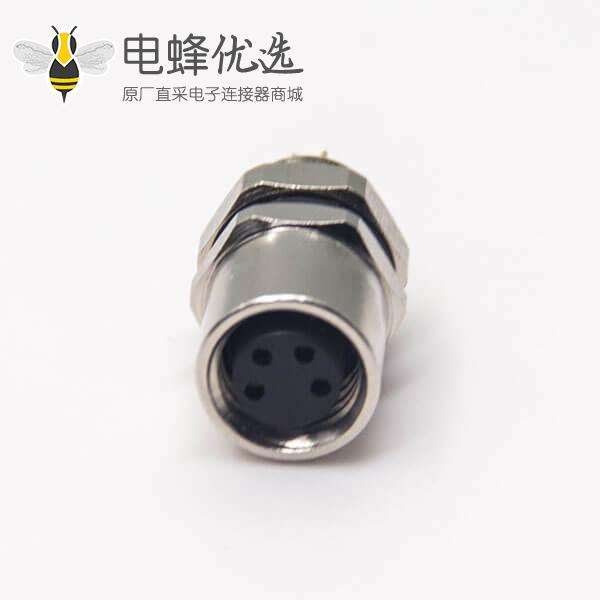 m8螺纹防水接头母头直式4孔航空防水插座后锁板焊线式