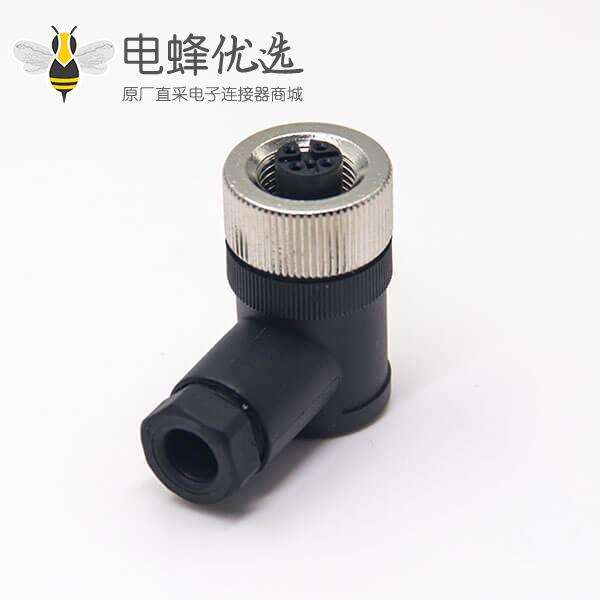 m12组装式90&deg;母弯头4针接线母头防水插头工业连接器