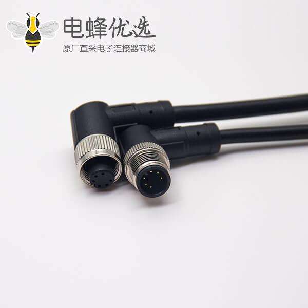 m12电缆弯公头6芯母头对公头A型不带屏蔽