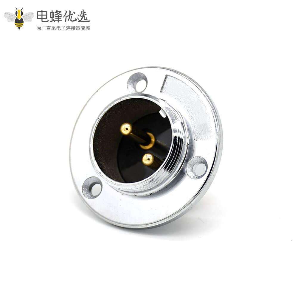 2芯航空插座GX20公头插座三孔圆形法兰连接器